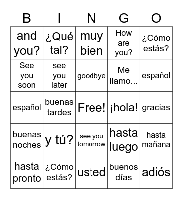 Spanish Greetings Bingo Card