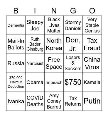 2020 PRESIDENTIAL DEBATE Bingo Card