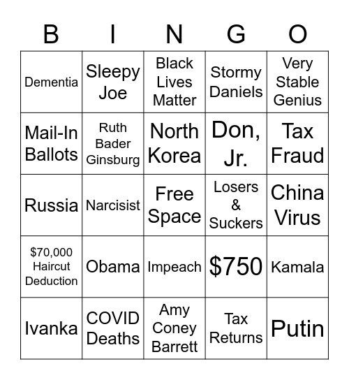 2020 PRESIDENTIAL DEBATE Bingo Card