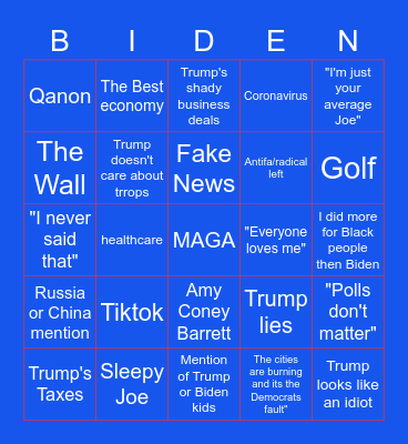 1st Presidental Debate Bingo Card