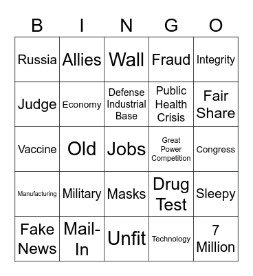 The First 2020 Presidential Debate Bingo Card