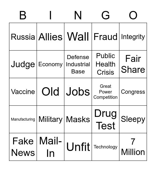 The First 2020 Presidential Debate Bingo Card