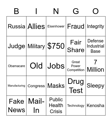 The First 2020 Presidential Debate Bingo Card