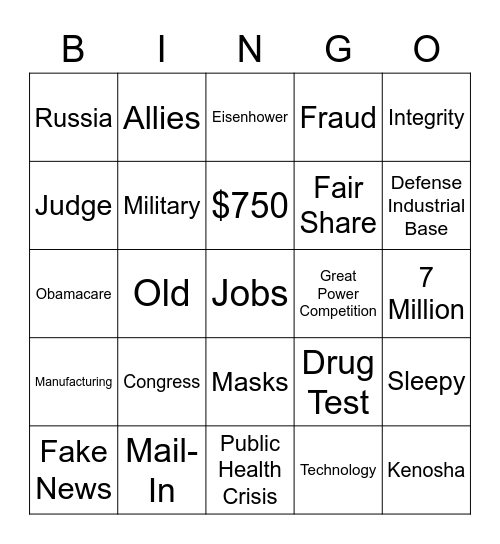 The First 2020 Presidential Debate Bingo Card