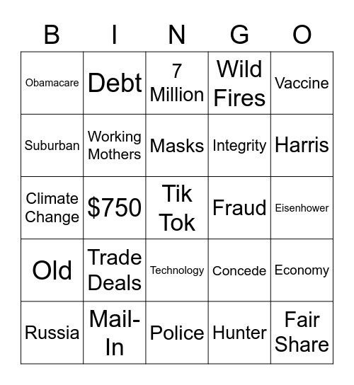 The First 2020 Presidential Debate Bingo Card