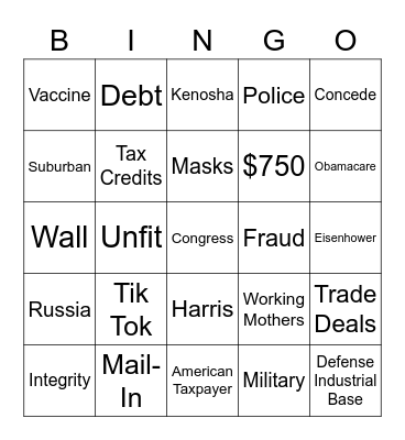 The First 2020 Presidential Debate Bingo Card