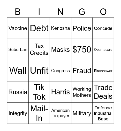 The First 2020 Presidential Debate Bingo Card