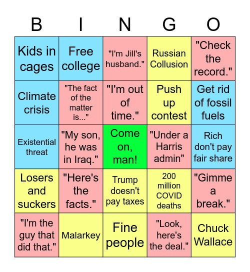 Presidential Debate 2020 Bingo Card