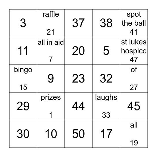 music bingo sat 15th nov. 7-10pm Bingo Card