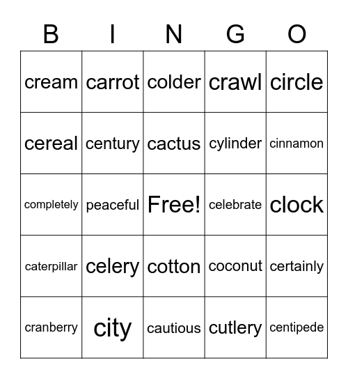 Hard and Soft C Bingo Card