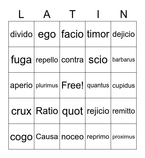 We Love Latin! Bingo Card