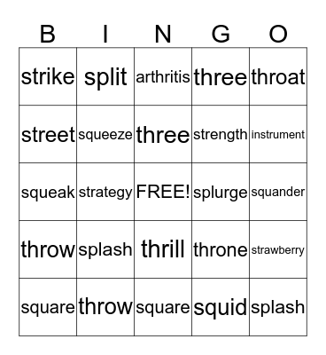 Spelling Word Bingo Card