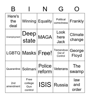 Presidential Debate 2020 Bingo Card