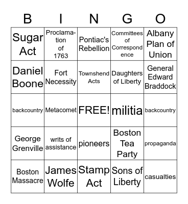 Call to Freedom Ch. 6 Study Guide Bingo Card