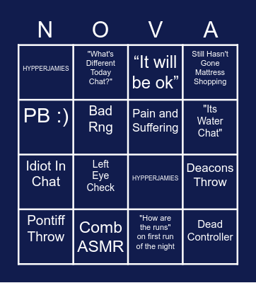 Nova Stream Bingo Card