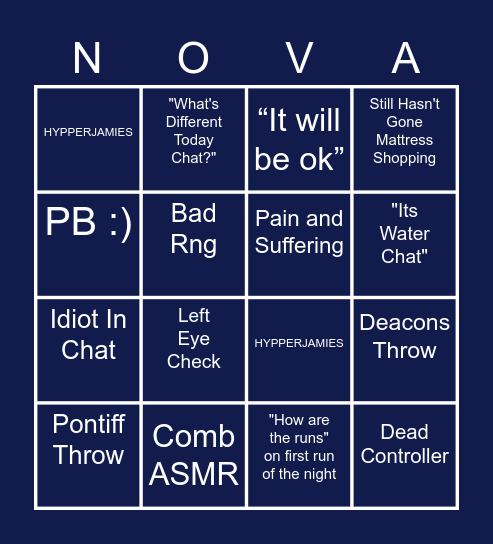 Nova Stream Bingo Card