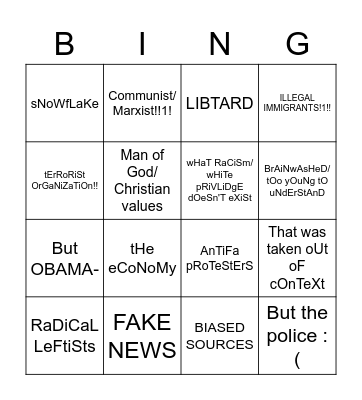 Trump Supporter Stupidity Bingo Card
