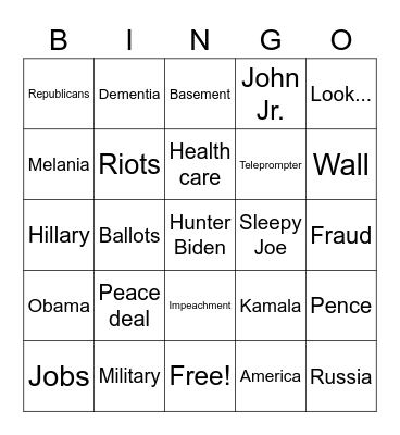 Presidential Debate 2020 Bingo Card