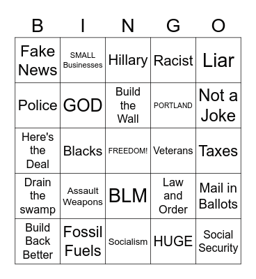 Trump Debate Bingo Card