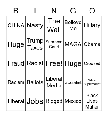 2020 Debate Bingo Card