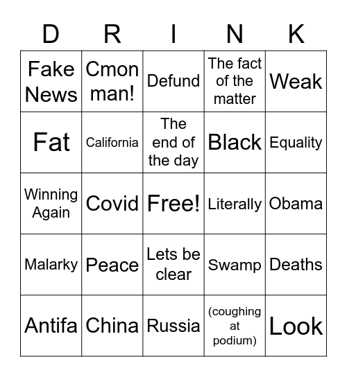 1st Debate Bingo Card