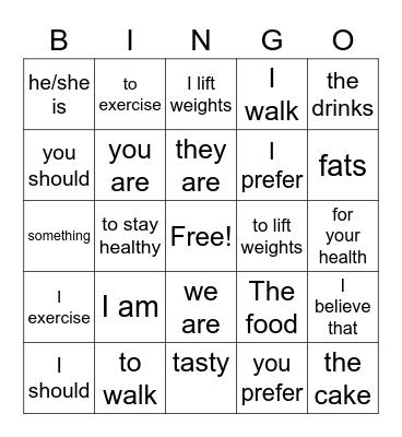 Vocabulario de La Salud Bingo Card