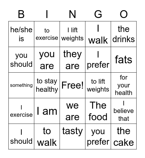 Vocabulario de La Salud Bingo Card