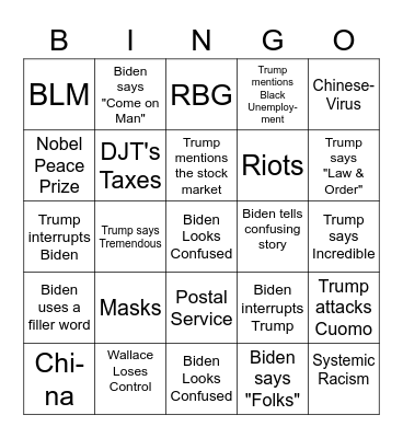 Debate Bingo Card