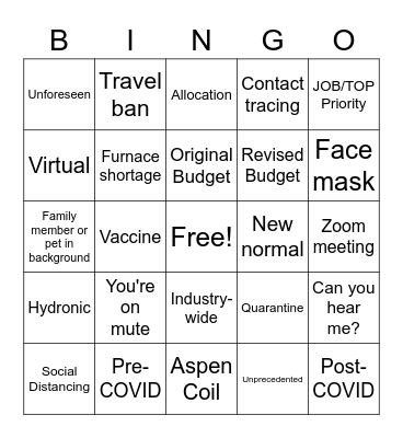 COVID-19 Bingo Card