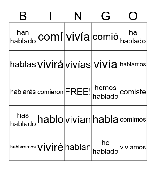 25 Formas Bingo Card