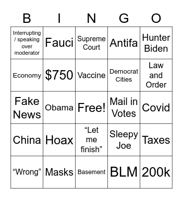 Debate Night Bingo Card