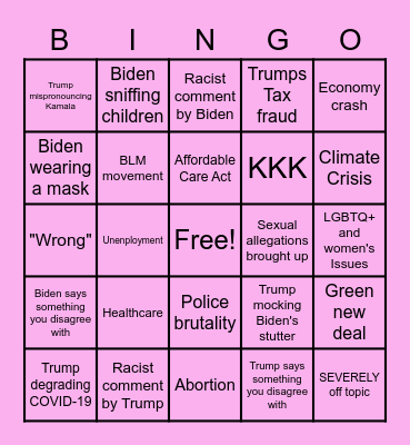 Presidential Debate Bingo Card