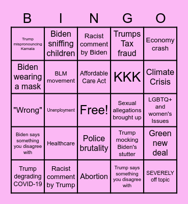 Presidential Debate Bingo Card
