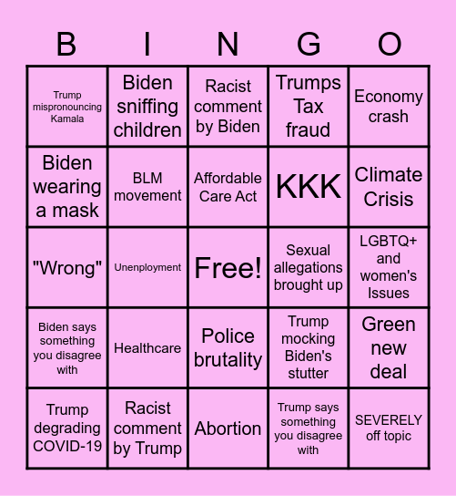 Presidential Debate Bingo Card