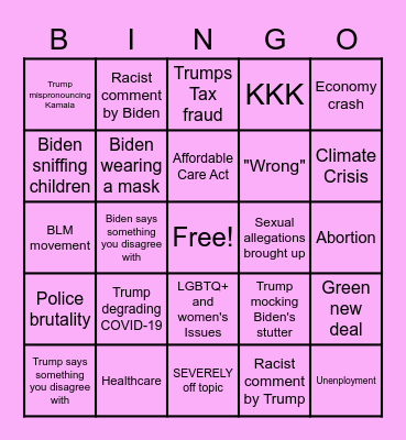 Presidential Debate Bingo Card