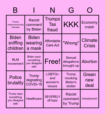 Presidential Debate Bingo Card