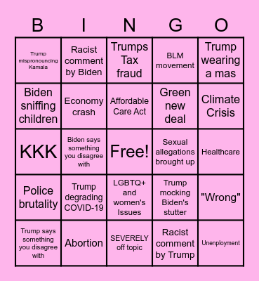 Presidential Debate Bingo Card
