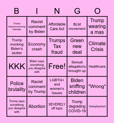 Presidential Debate Bingo Card