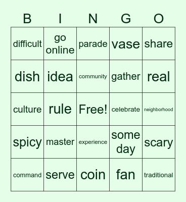 Baekhyun Middle School 2nd Grade Bingo Card