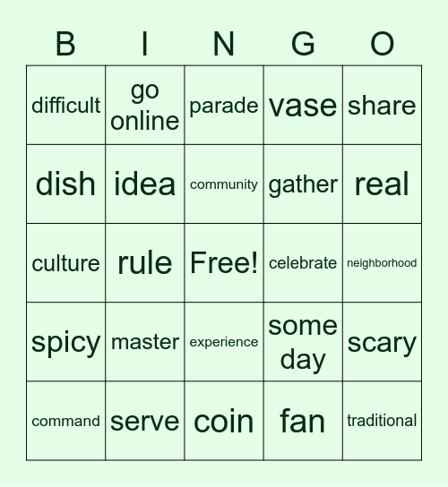 Baekhyun Middle School 2nd Grade Bingo Card