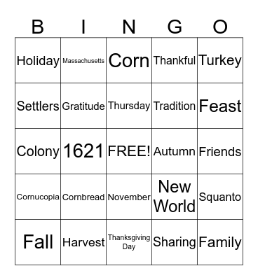 Thanksgiving Bingo Card