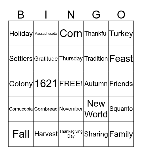Thanksgiving Bingo Card