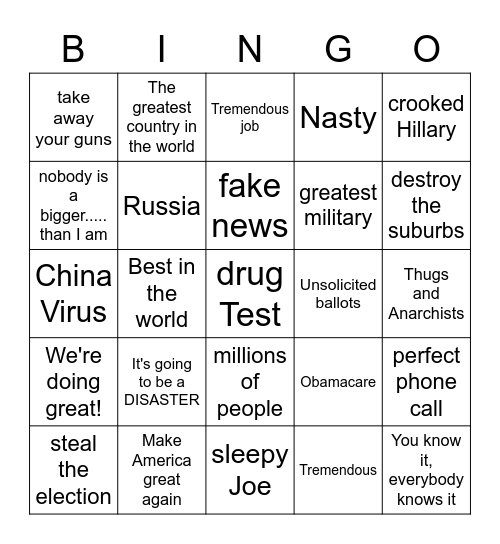 TRUMP BINGO 2020 Bingo Card