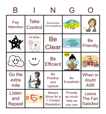 **Customer Service Tips** Bingo Card