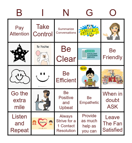 **Customer Service Tips** Bingo Card