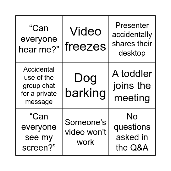 Zoom bingo Card