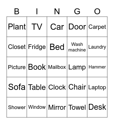 The objects of the house Bingo Card