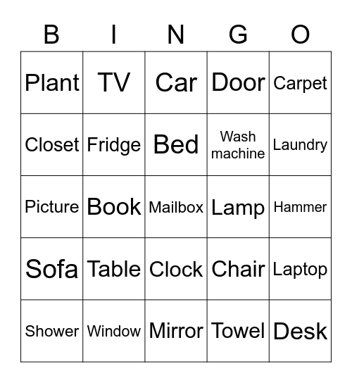 The objects of the house Bingo Card