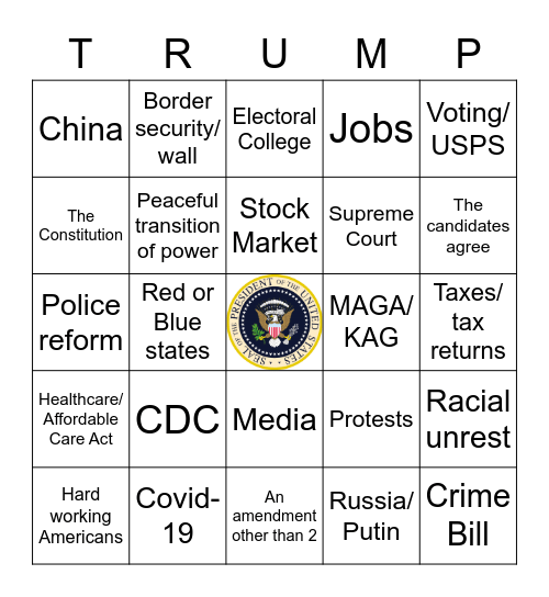 1st Presidential Debate 9/29 Bingo Card