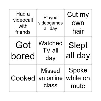 Quarantine Bingo Card